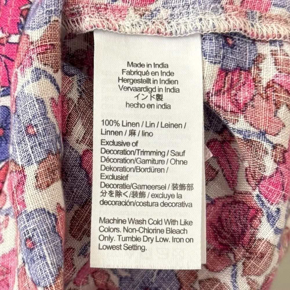 J Crew Smocked linen puff-sleeve top in berry floral size XL pink purple spring